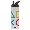 Metallic thermos bottle with straw & handle, stainless steel (Stainless steel 304), double-walled, 600ml.