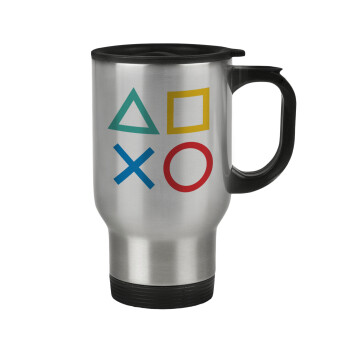 Gaming Symbols, Stainless steel travel mug with lid, double wall 450ml