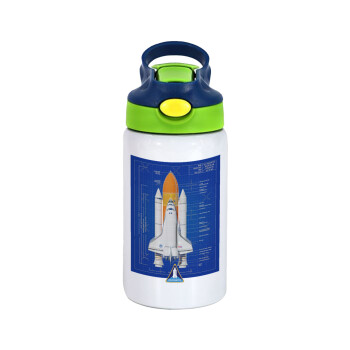 Nasa Space Shuttle, Children's hot water bottle, stainless steel, with safety straw, green, blue (350ml)
