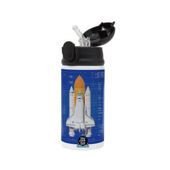 Nasa Space Shuttle, Children's hot water bottle, stainless steel, with safety straw, Black (360ml) BPA-FREE