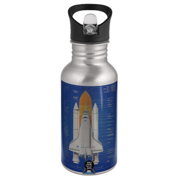 Nasa Space Shuttle, Water bottle Silver with straw, stainless steel 500ml
