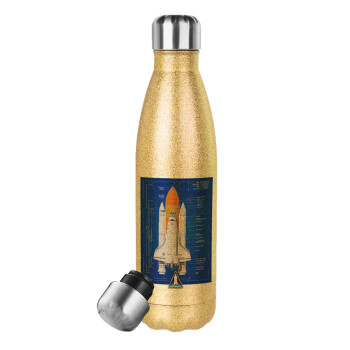 Nasa Space Shuttle, Glitter gold stainless steel thermos bottle, double-walled, 500ml