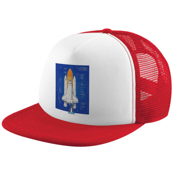 Nasa Space Shuttle, Adult Soft Trucker Hat with Red/White Mesh (POLYESTER, ADULT, UNISEX, ONE SIZE)