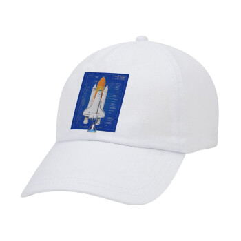 Nasa Space Shuttle, Καπέλο Ενηλίκων Baseball Λευκό 5-φύλλο (POLYESTER, ΕΝΗΛΙΚΩΝ, UNISEX, ONE SIZE)