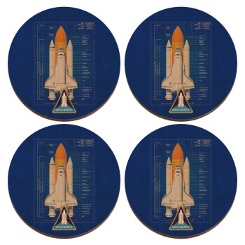 Nasa Space Shuttle, ΣΕΤ x4 Σουβέρ ξύλινα στρογγυλά plywood (9cm)