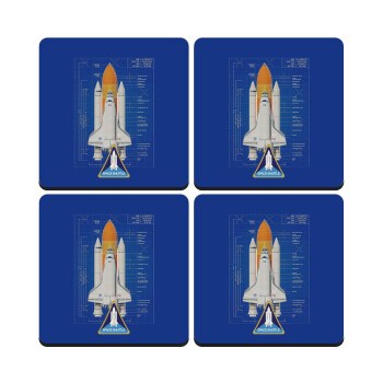 Nasa Space Shuttle, ΣΕΤ 4 Σουβέρ ξύλινα τετράγωνα (9cm)