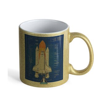 Nasa Space Shuttle, Κούπα Χρυσή Glitter που γυαλίζει, κεραμική, 330ml