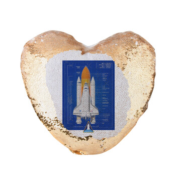 Nasa Space Shuttle, Μαξιλάρι καναπέ καρδιά Μαγικό Χρυσό με πούλιες 40x40cm περιέχεται το  γέμισμα