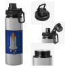 Metallic water bottle with safety cap, 850ml aluminum