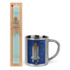 Easter Set, metallic thermal cup (300ml) & aromatic flat Easter candle (30cm) (TURQUOISE)