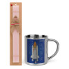 Easter Set, metallic thermal cup (300ml) & aromatic flat Easter candle (30cm) (PINK)