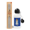 Easter Set, metallic aluminum water bottle (500ml) & aromatic flat Easter candle (30cm) (GRAY)