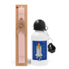 Easter Set, metallic aluminum bottle (500ml) & aromatic flat Easter candle (30cm) (PINK)