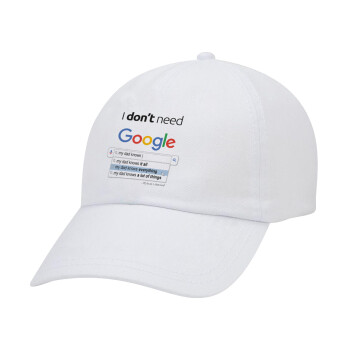 I don't need Google my dad..., Καπέλο Ενηλίκων Baseball Λευκό 5-φύλλο (POLYESTER, ΕΝΗΛΙΚΩΝ, UNISEX, ONE SIZE)