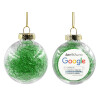 Transparent Christmas tree ball ornament with green filling 8cm