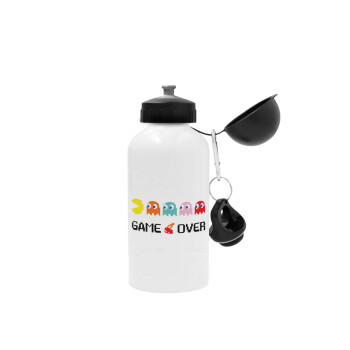 GAME OVER pac-man, Metal water bottle, White, aluminum 500ml
