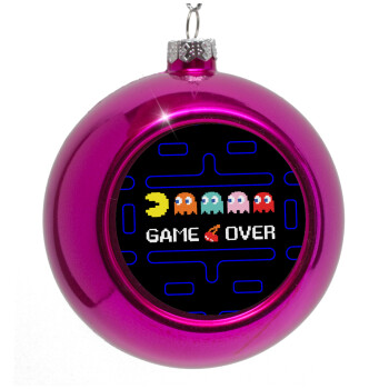 GAME OVER pac-man, Στολίδι Χριστουγεννιάτικη μπάλα δένδρου Μωβ 8cm