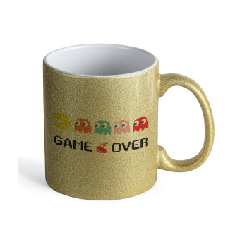 GAME OVER pac-man, Κούπα Χρυσή Glitter που γυαλίζει, κεραμική, 330ml