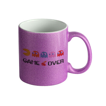 GAME OVER pac-man, Κούπα Μωβ Glitter που γυαλίζει, κεραμική, 330ml