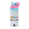 Children's hot water bottle, stainless steel, with safety straw, Pink/BlueCiel (360ml) BPA FREE