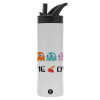 Metallic thermos bottle with straw & handle, stainless steel (Stainless steel 304), double-walled, 600ml.