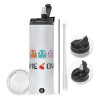 Travel Tumbler θερμό με διπλό καπάκι, μεταλλικό καλαμάκι και βούρτσα καθαρισμού (Ανωξείδωτο 304 Food grade, BPA free, 600ml)