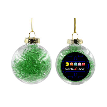 GAME OVER pac-man, Transparent Christmas tree ball ornament with green filling 8cm