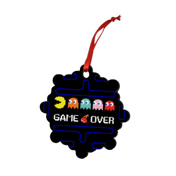 GAME OVER pac-man, Christmas ornament snowflake wooden 7.5cm