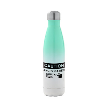 Caution, angry gamer!, Metal mug thermos Green/White (Stainless steel), double wall, 500ml