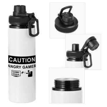 Caution, angry gamer!, Metal water bottle with safety cap, aluminum 850ml