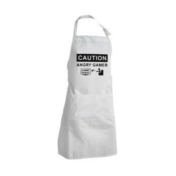 Caution, angry gamer!, Adult Chef Apron (with sliders and 2 pockets)