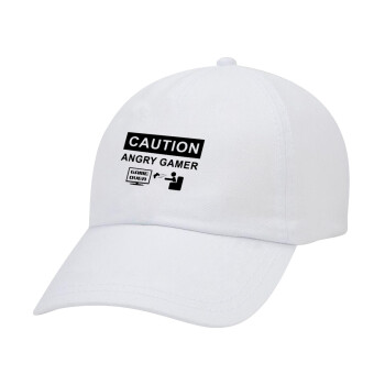 Caution, angry gamer!, Adult Baseball Cap White 5-panel (POLYESTER, ADULT, UNISEX, ONE SIZE)