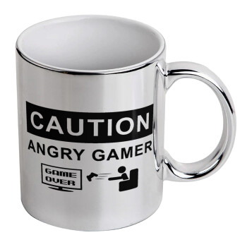 Caution, angry gamer!, Mug ceramic, silver mirror, 330ml