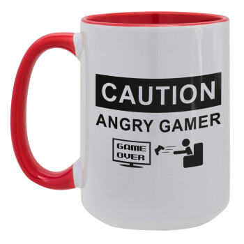 Caution, angry gamer!, Κούπα Mega 15oz, κεραμική Κόκκινη, 450ml