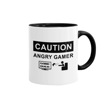 Caution, angry gamer!, Κούπα χρωματιστή μαύρη, κεραμική, 330ml