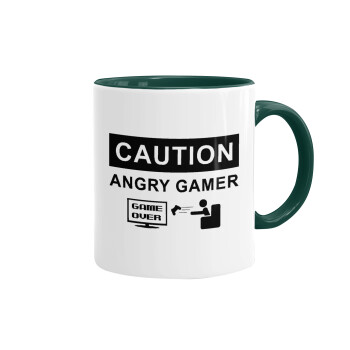 Caution, angry gamer!, Mug colored green, ceramic, 330ml