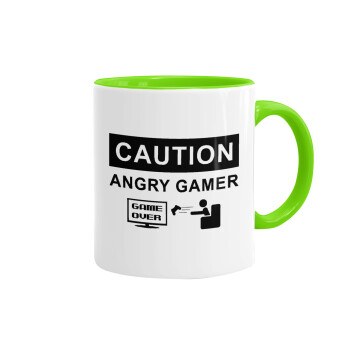 Caution, angry gamer!, Mug colored light green, ceramic, 330ml