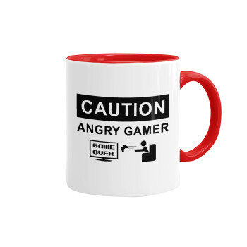 Caution, angry gamer!, Κούπα χρωματιστή κόκκινη, κεραμική, 330ml