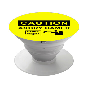 Caution, angry gamer!, Phone Holders Stand  Λευκό Βάση Στήριξης Κινητού στο Χέρι