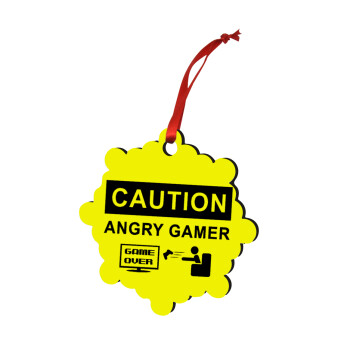 Caution, angry gamer!, Christmas ornament snowflake wooden 7.5cm