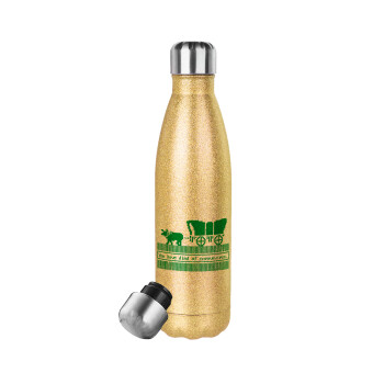 Oregon Trail, cov... edition, Glitter gold stainless steel thermos bottle, double-walled, 500ml