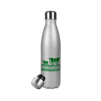 Oregon Trail, cov... edition, Metallic Glitter Silver Thermos Flask (Stainless steel), double-walled, 500ml