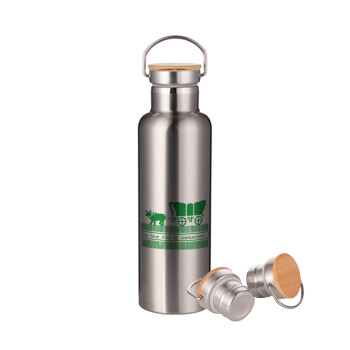 Oregon Trail, cov... edition, Stainless steel Silver with wooden lid (bamboo), double wall, 750ml