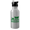 Water bottle Silver with straw, stainless steel 600ml