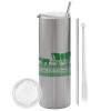 Tumbler stainless steel Silver 600ml, with metal straw & cleaning brush