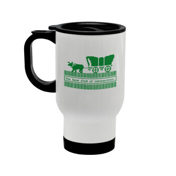 Oregon Trail, cov... edition, Stainless steel travel mug with lid, double wall white 450ml