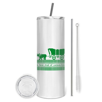 Oregon Trail, cov... edition, Tumbler ποτήρι θερμό από ανοξείδωτο ατσάλι 600ml, με μεταλλικό καλαμάκι & βούρτσα καθαρισμού