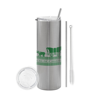 Oregon Trail, cov... edition, Eco friendly stainless steel Silver tumbler 600ml, with metal straw & cleaning brush