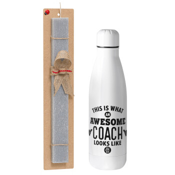 This is what an awesome COACH looks like!, Easter Set, metallic Inox water bottle (700ml) & Easter scented flat candle (30cm) (GRAY)