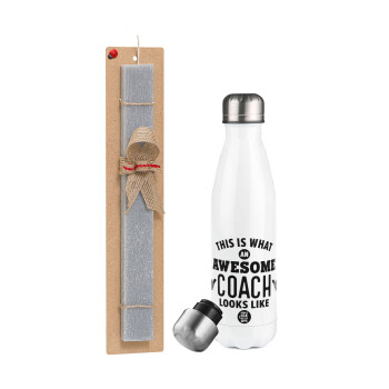 This is what an awesome COACH looks like!, Easter candle, metallic white thermos bottle (500ml) & aromatic flat candle (30cm) (GRAY)